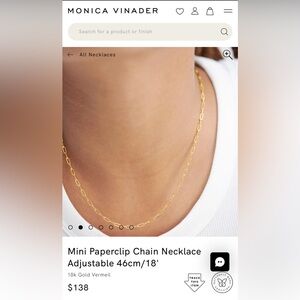 Monica Vinader Mini Paperclup Gold Link Chain Necklace Adjustable